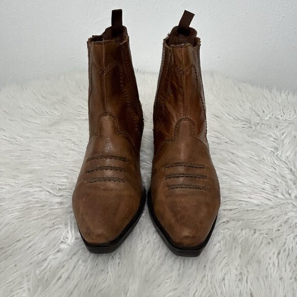 Earth Spirit Pansy Size 7 Brown Leather Western Ankle Boots Booties Distressed - Picture 3 of 9